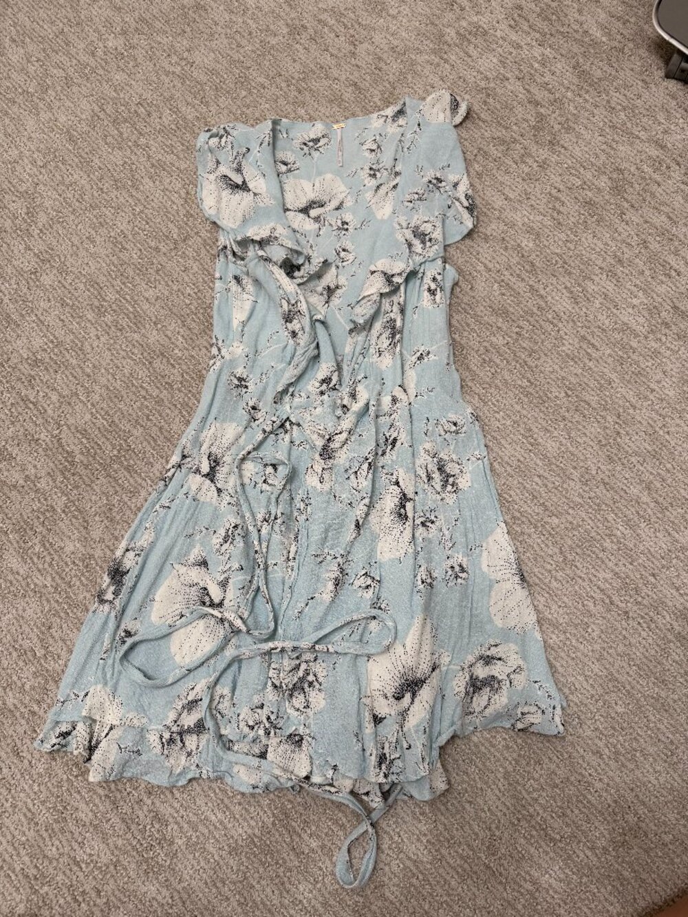 Free People French Quarter Printed Mini Wrap Dress - Light Blue Floral